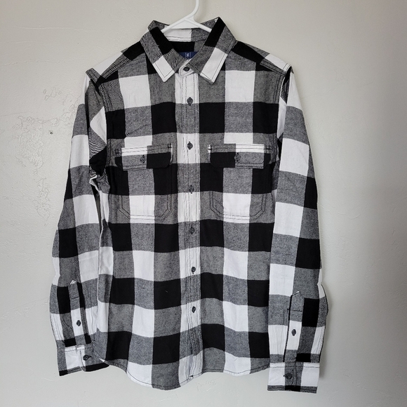 George NWT Men's XS Black White Check Buffalo Plaid Flannel Shirt Button Up Top - Picture 1 of 9